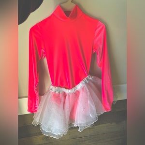 Girls Pink Figure Skating Leotard with Beautiful White Beaded Tutu